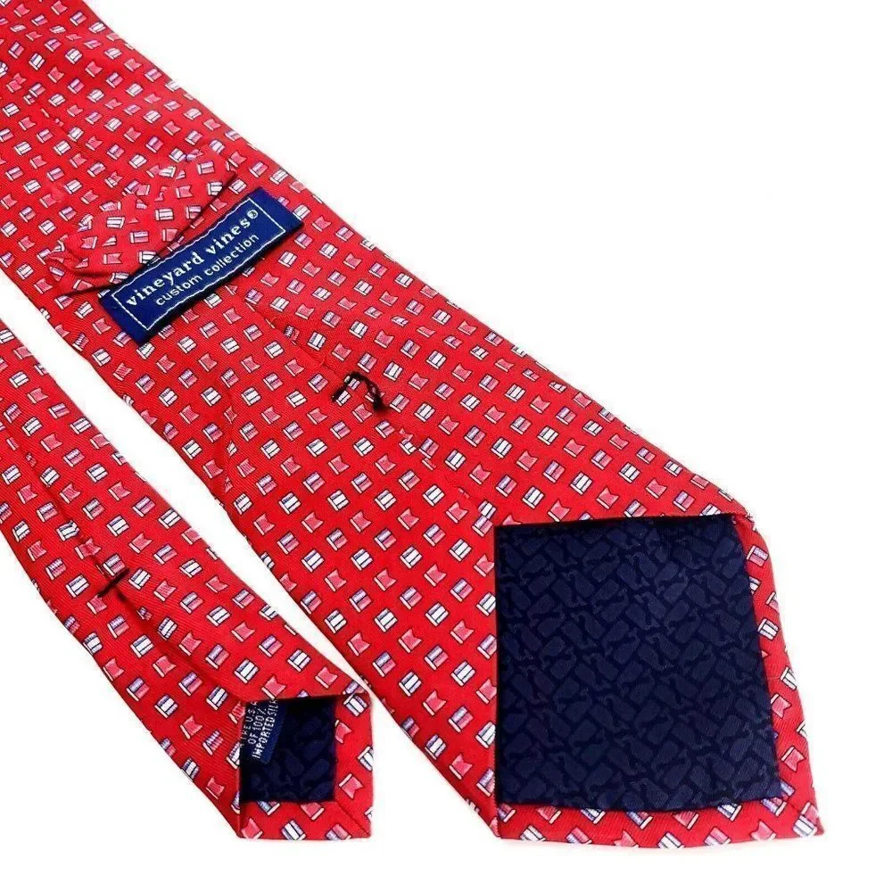 Vineyard Vines Silk‎ Tie Red Print Jamie Boeckel Custom Collection